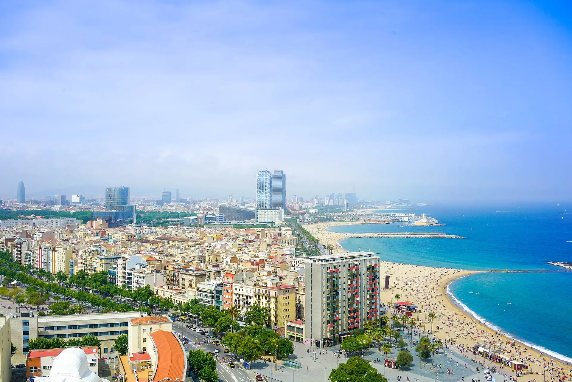 Barcelona skyline and Barceloneta beach - porn jobs Spain casting